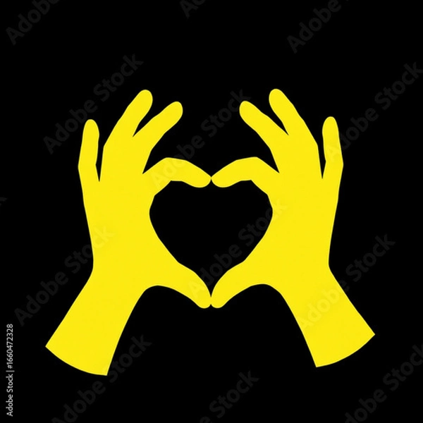 Fototapeta Express your love and affection with this captivating image of yellow hands forming a heart shape against a black background. This visually striking image is perfect for expressing emotions, ...