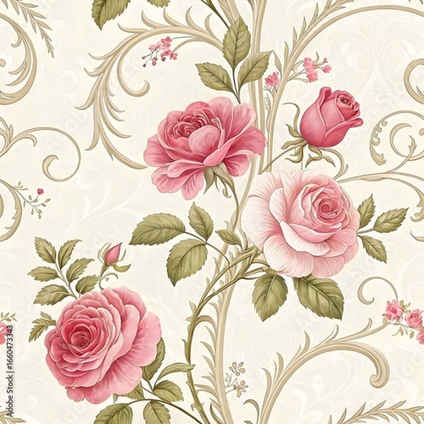 Fototapeta Seamless floral pattern with roses in vintage decorative style