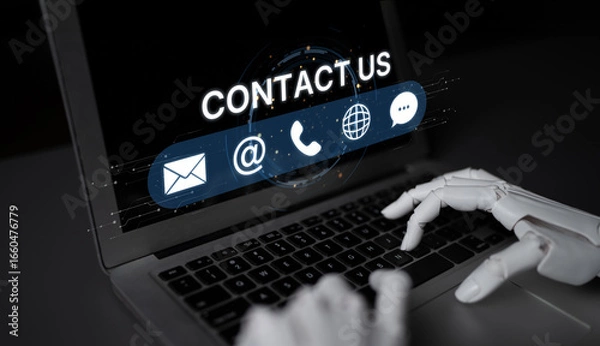 Fototapeta AI supports customer contact with smart UI icons for email, chat, phone, and message to streamline communication and enhance customer support interaction. Artificial intelligence spline