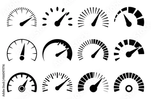 Obraz Collection of Twelve Black Speedometer and Gauge Icons