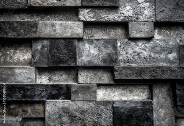Fototapeta Abstract design of layered dark gray stone blocks.
