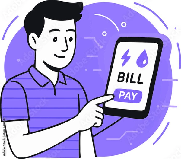 Fototapeta man paying bill, digital bill payment, technology