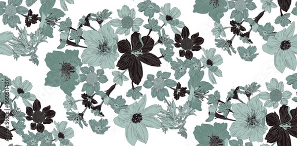 Obraz A seamless floral pattern on a transparent background, in an intricate pattern reminiscent of prints on porcelain or fabric.