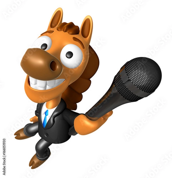 Fototapeta 3D Horse character point a microphone. 3D Animal Character Design Series.