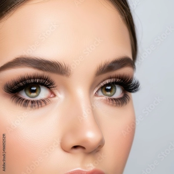 Fototapeta Close-up of young caucasian female with dramatic eye makeup and lush eyelashes