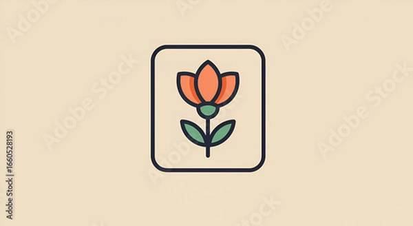 Fototapeta Square flower icon with simple and clean floral design