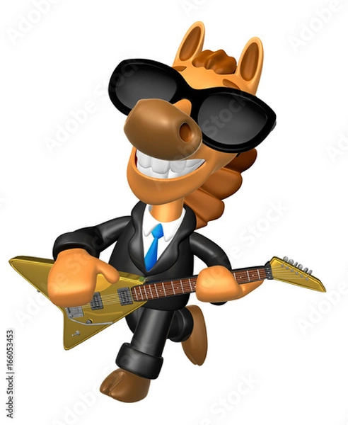 Fototapeta Wear sunglasses 3D Horse has to be playing the electric guitar. 3D Animal Character Design Series.