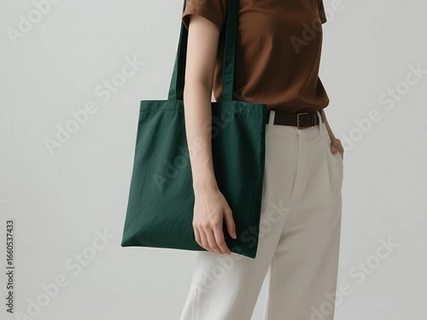 Obraz Modern minimalist dark green tote bag 