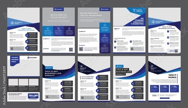 Obraz a bundle of 10 templates of a4 flyer template, modern template, in blue color, and modern design, perfect for creative professional business