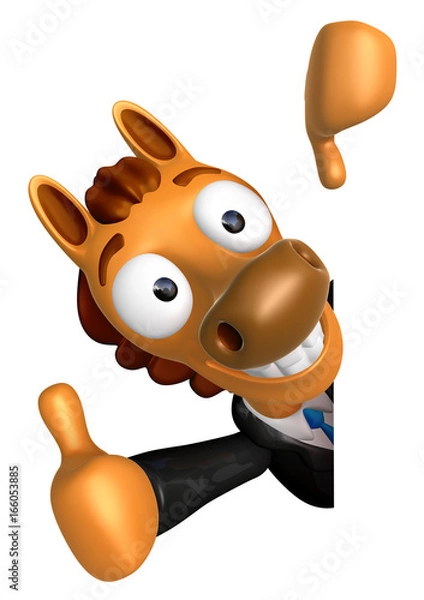 Fototapeta 3D Horse Mascot the left hand best gesture and right hand is holding a briefcase. 3D Animal Character Design Series