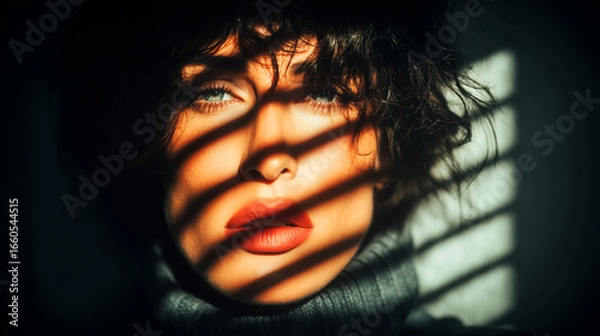 Fototapeta Color portrait of a girl on a dark background.