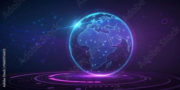 Fototapeta Digital fingerprint hologram on futuristic platform