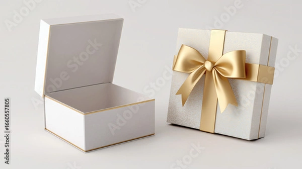 Fototapeta White Gift Box Gold Bow