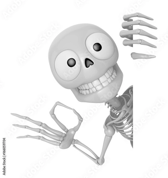 Fototapeta 3D Skeleton Mascot the left hand OK gesture and right hand is holding a board. 3D Skull Character Design Series.