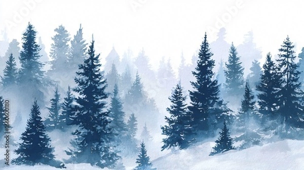 Fototapeta Detailed Watercolor Illustration of Coniferous Spruce Trees in Nature