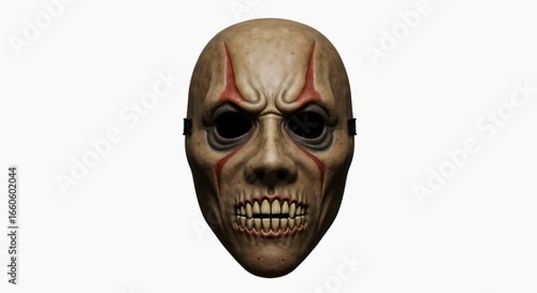 Fototapeta Terrifying Halloween horror mask with exaggerated features, creepy design, festive accessory, copy space