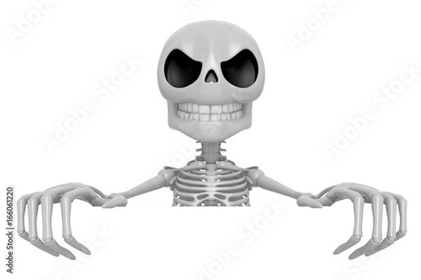 Fototapeta 3D Skeleton Mascot holding a big board with both hands. 3D Skull Character Design Series.