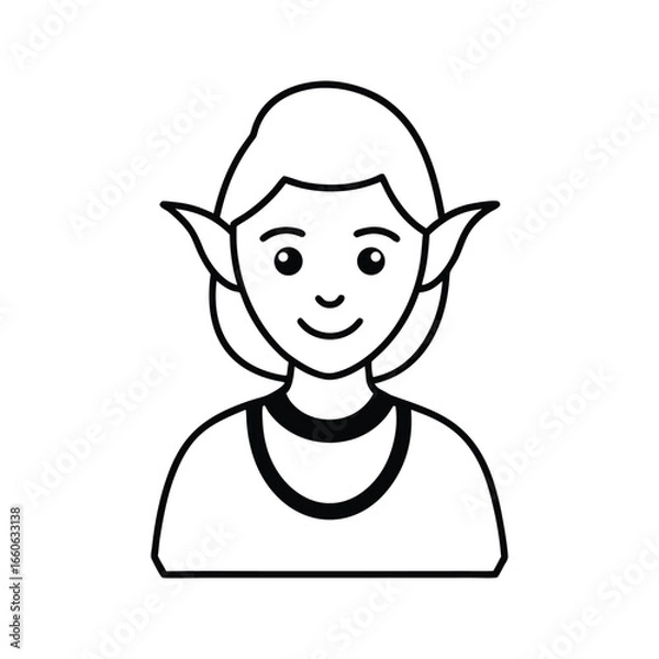 Fototapeta Elf Line Art Silhouette Vector Illustration on White Background