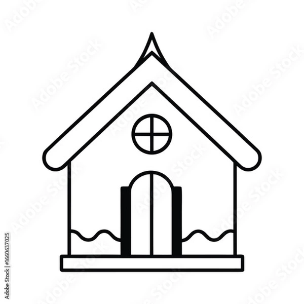 Fototapeta Christmas Gingerbread House Vector Line Art on White Background