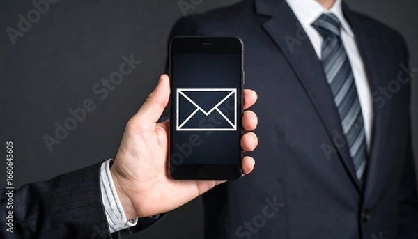 Obraz Hand holding phone with email icon