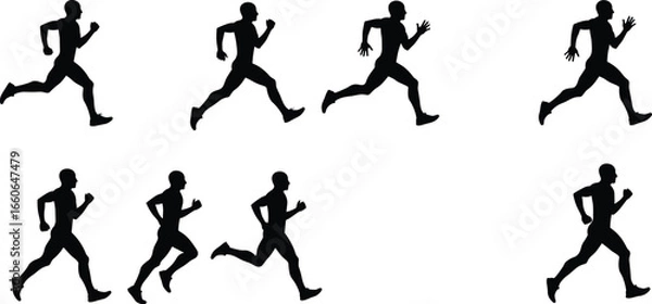 Obraz Running man silhouette vector illustration, sports motion graphic, sprinting poses, fitness workout, athlete activity design for exercise and training
