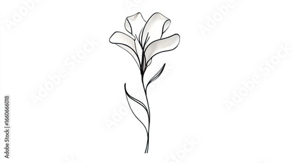 Fototapeta Simple Line Drawing of a Flower on a White Background Minimalist Botanical Illustration Elegant Floral Design Black Outline Botanical Sketch Graphic