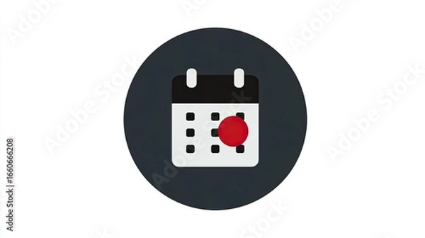 Fototapeta Simple Red Circle Calendar Date Reminder Icon Minimalist Grey And Red Calendar Icon Design, Perfect For Scheduling Apps, Websites, And Digital