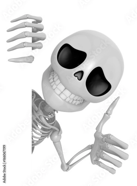 Fototapeta 3D Skeleton Mascot the left hand best gesture and right hand is holding a advert board. 3D Skull Character Design Series.