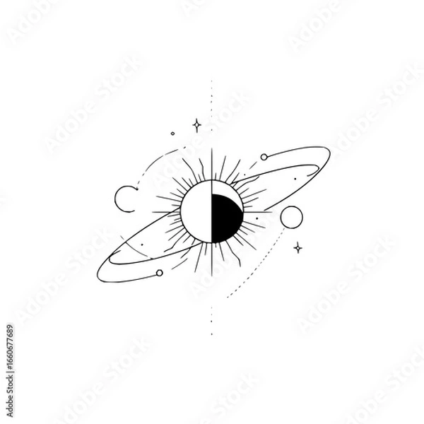 Obraz Spiritual celestial sun moon mystical chakra symbol art energy, balance, and the divine universe.