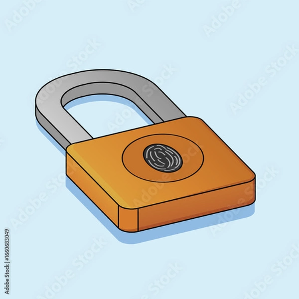 Fototapeta Isometric Outline Padlock with Fingerprint Scanner Technology Security Illustration