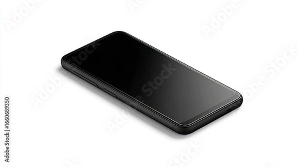 Fototapeta Sleek Black Mobile Phone On White Background Highlighting Modern Mobile Technology