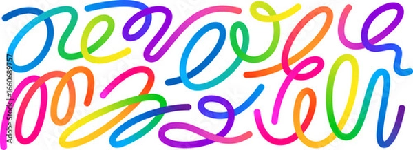 Fototapeta Abstract Gradient Color Lines Set. 3D Wave Line Shapes Pattern. Vector Spiral Rainbow Color Ribbons Isolated on a White Background.