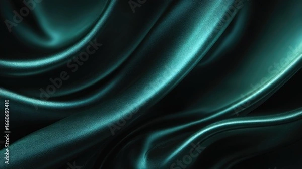 Fototapeta Dark Teal Glittering Fabric Drape Abstract Background
