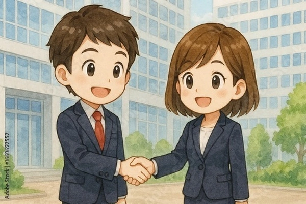 Fototapeta 握手を交わす会社員男女