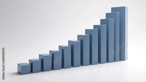 Fototapeta Detailed 3D Render Of An Ascending Blue Bar Graph Representing Business Growth And Financial Success, A Visual Data Representation Of Progress And