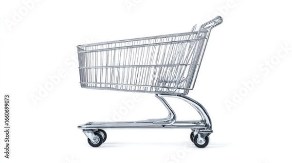 Fototapeta Detailed 3D Rendering Of A Metallic Shopping Cart Wireframe On A White Background, Illustrating Online Shopping And E Commerce Concepts, Suitable For