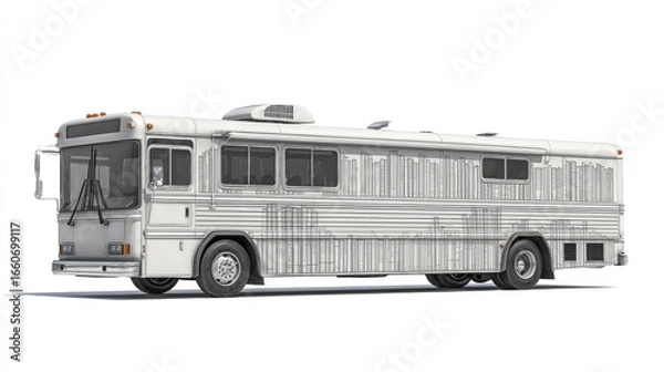 Fototapeta Detailed 3D Rendering Of A White Passenger Bus Isolated On White Background, Ideal For Travel And Transportation Concepts