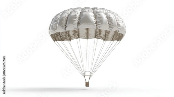 Fototapeta Detailed 3D Rendering Of A White Round Parachute Canopy With Suspension Lines Against A White Background, Ideal For Safety, Adventure, And Extreme