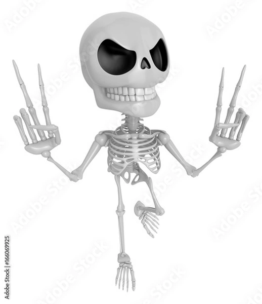 Fototapeta 3D Skeleton Mascot is taking a gesture of victory. 3D Skull Character Design Series.