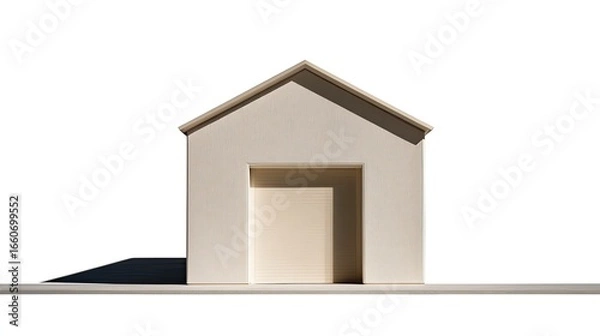 Fototapeta Detailed Architectural Model Of A Small Beige House With A Garage Door  A Modern Minimalist Design Featuring Clean Lines, Wood Siding, And Natural