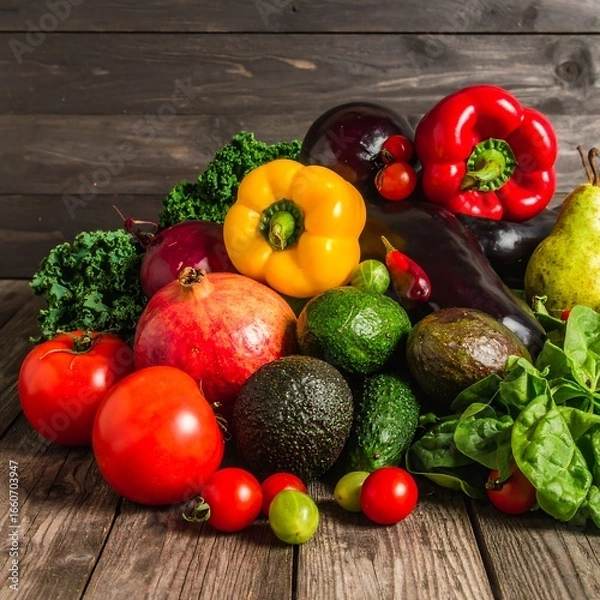 Fototapeta Colorful assortment of fresh fruits and vegetables