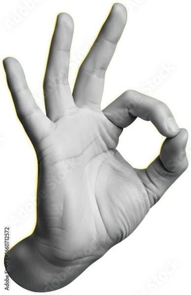 Fototapeta Close up of a human hand forming the ok sign with thumb and index finger joined isolate collage art gesture