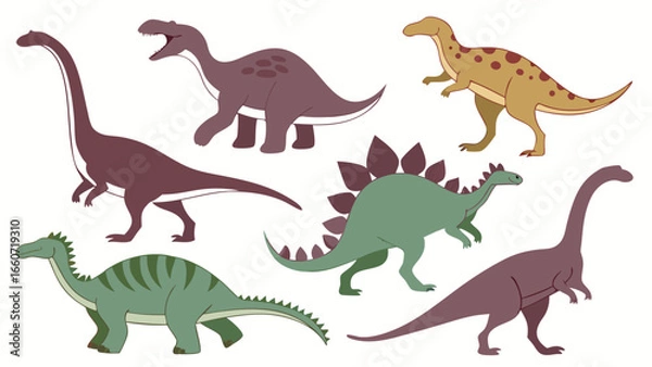 Fototapeta Colorful Cartoon Dinosaurs in Various Poses and Styles.