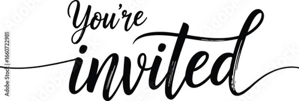 Fototapeta You're Invited Calligraphy Lettering Text on Transparent Background for Celebrations