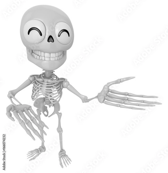 Fototapeta 3D Skeleton Mascot Suggests the direction with both hands. 3D Skull Character Design Series.