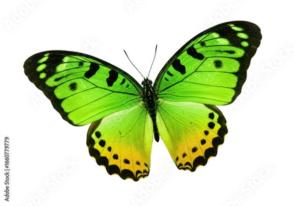 Fototapeta Beautiful green and yellow butterfly isolated on transparent background