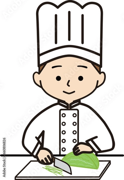 Obraz キャベツを千切りするコック
