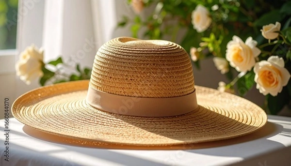 Fototapeta Sunscreen Straw Hat One