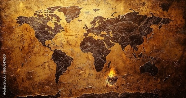 Fototapeta Cave painting from prehistoric times showcasing an ancient world map. 