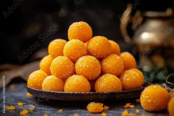 Fototapeta Experience the Delight of Deep-Fried Gram Flour Balls in Motichoor Laddoo